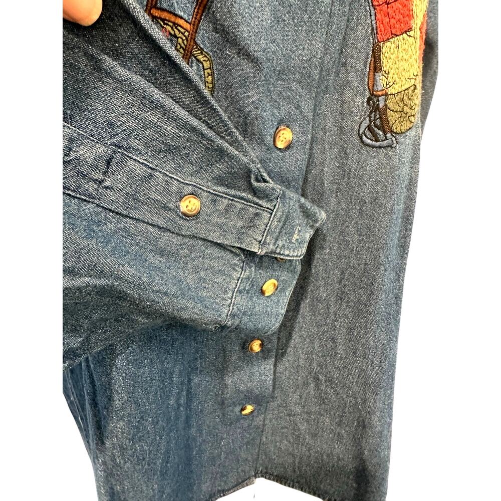 Cambridge Dry Goods Country Store Women’s Denim Embroidered Leather Collar Shirt - Picture 6 of 13